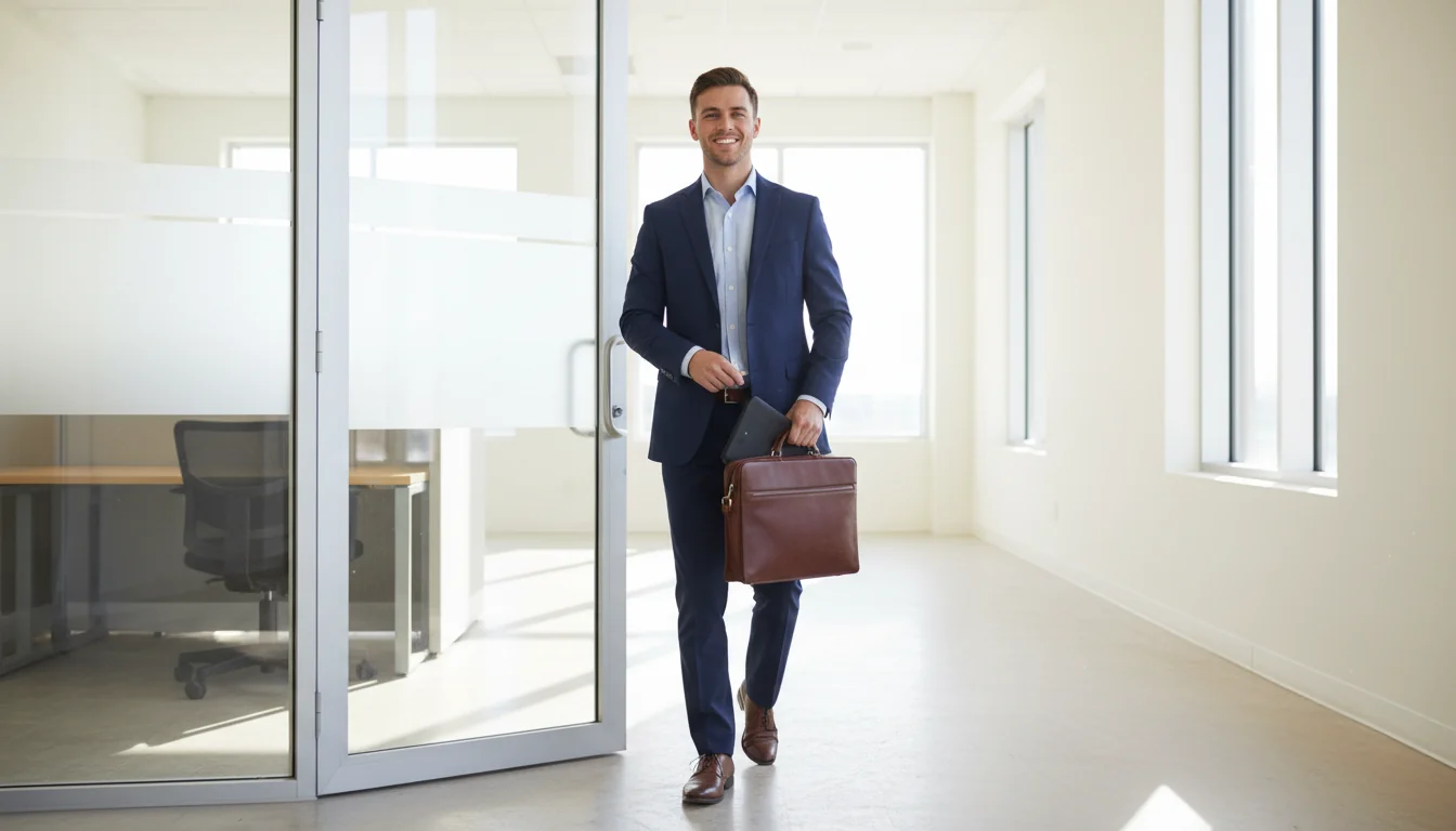 Relieved worker leaving office