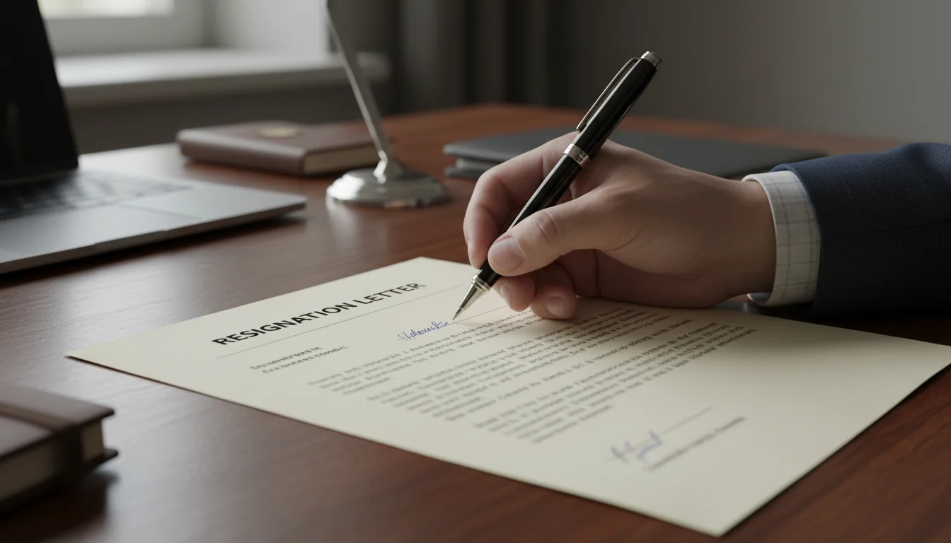 Hand signing resignation document
