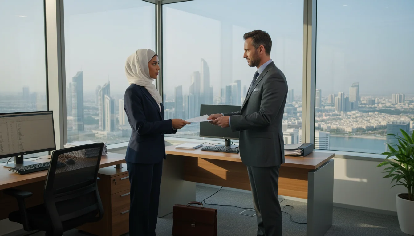 Businesswoman submitting resignation in UAE