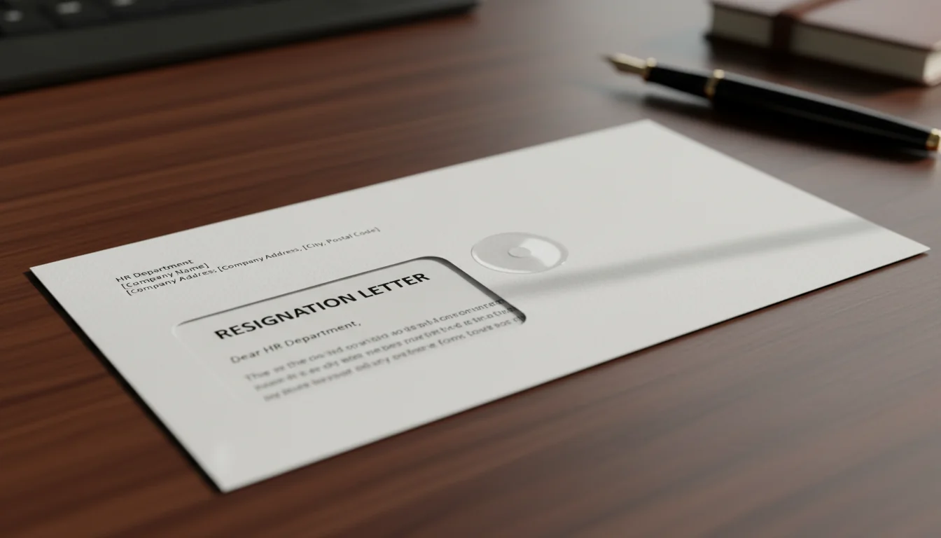 Envelope with resignation letter inside