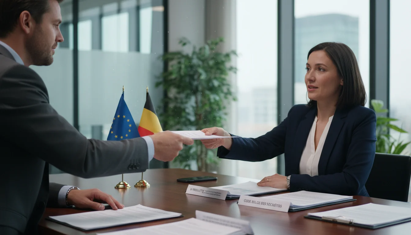 Belgian corporate office resignation scene