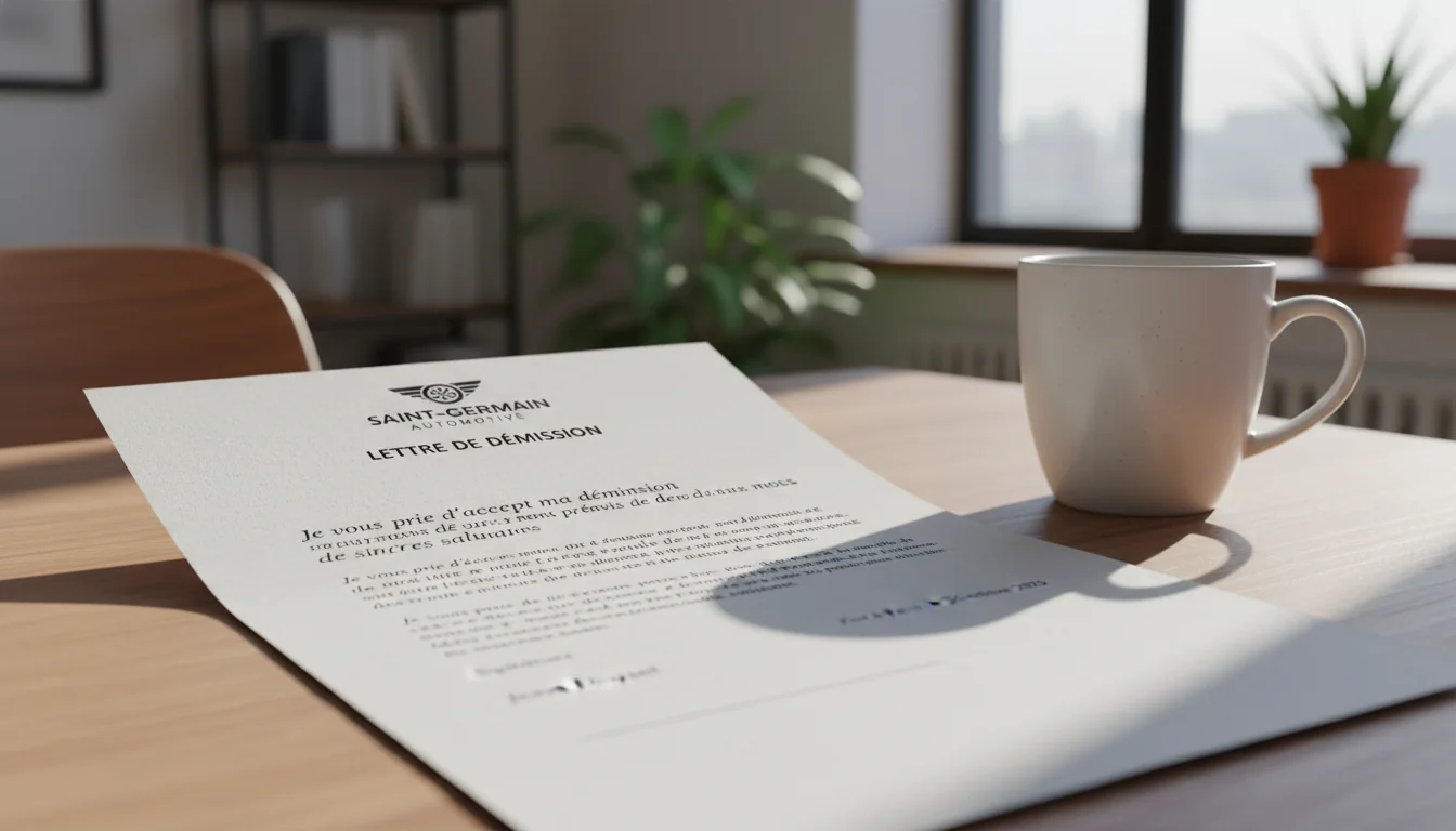 French corporate resignation document closeup