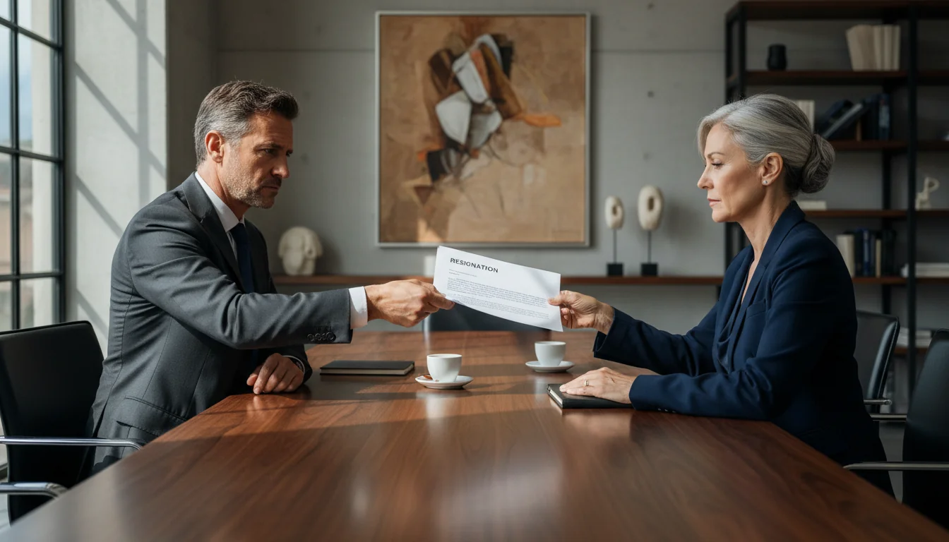 Corporate employee handing resignation