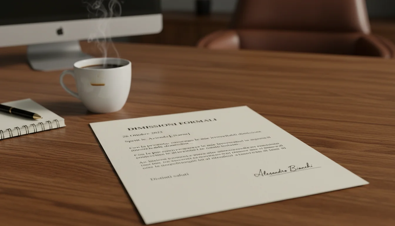 Formal Italian resignation letter closeup