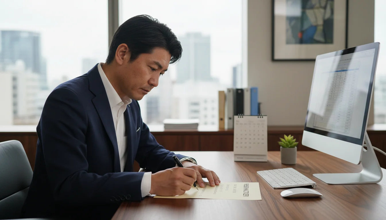 Japanese employee writing resignation letter