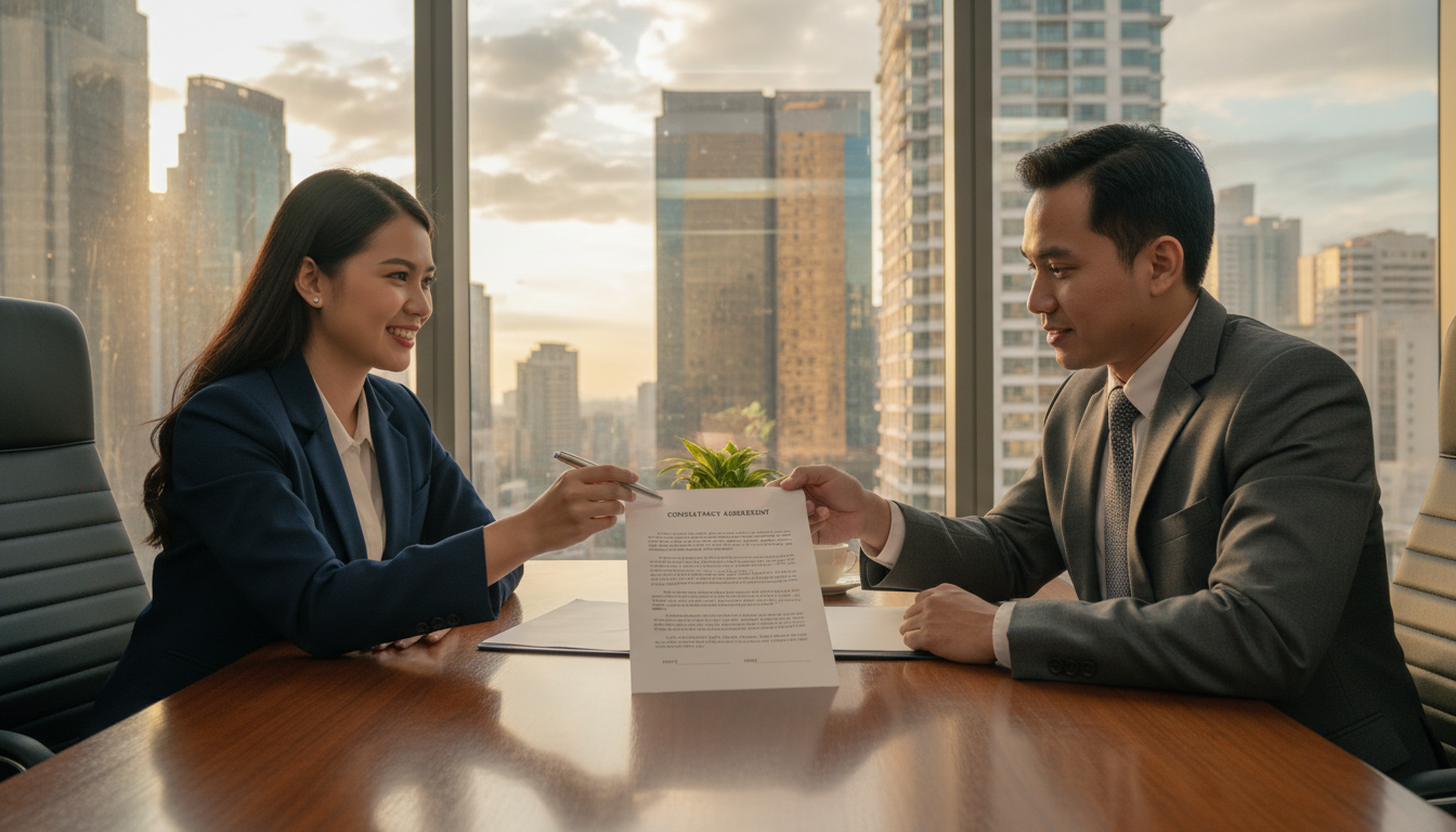 Professionals signing consultancy contract