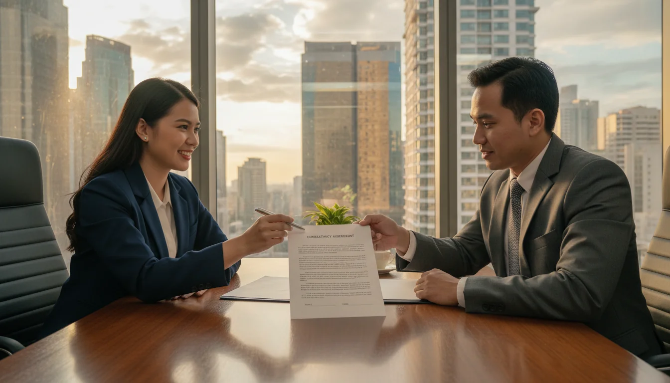 Professionals signing consultancy contract