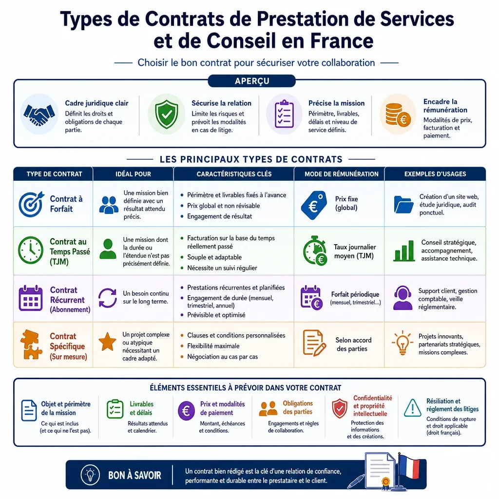 Types de contrats de prestation de services et de conseil