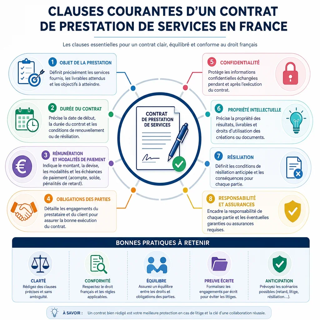 Clauses courantes d\u2019un contrat de prestation de services