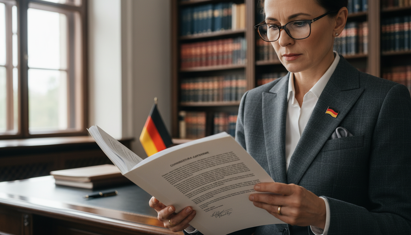 German lawyer reviewing agreement