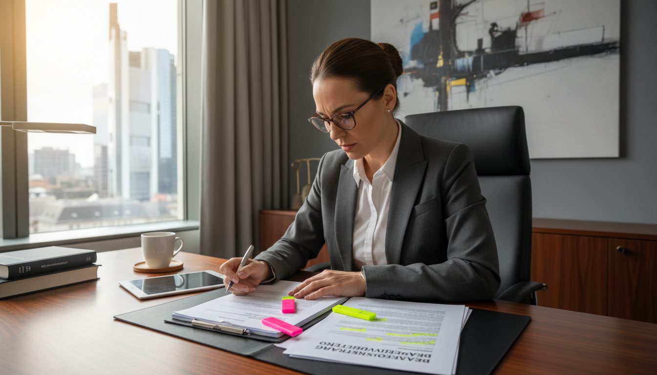 Lawyer reviewing contract clauses