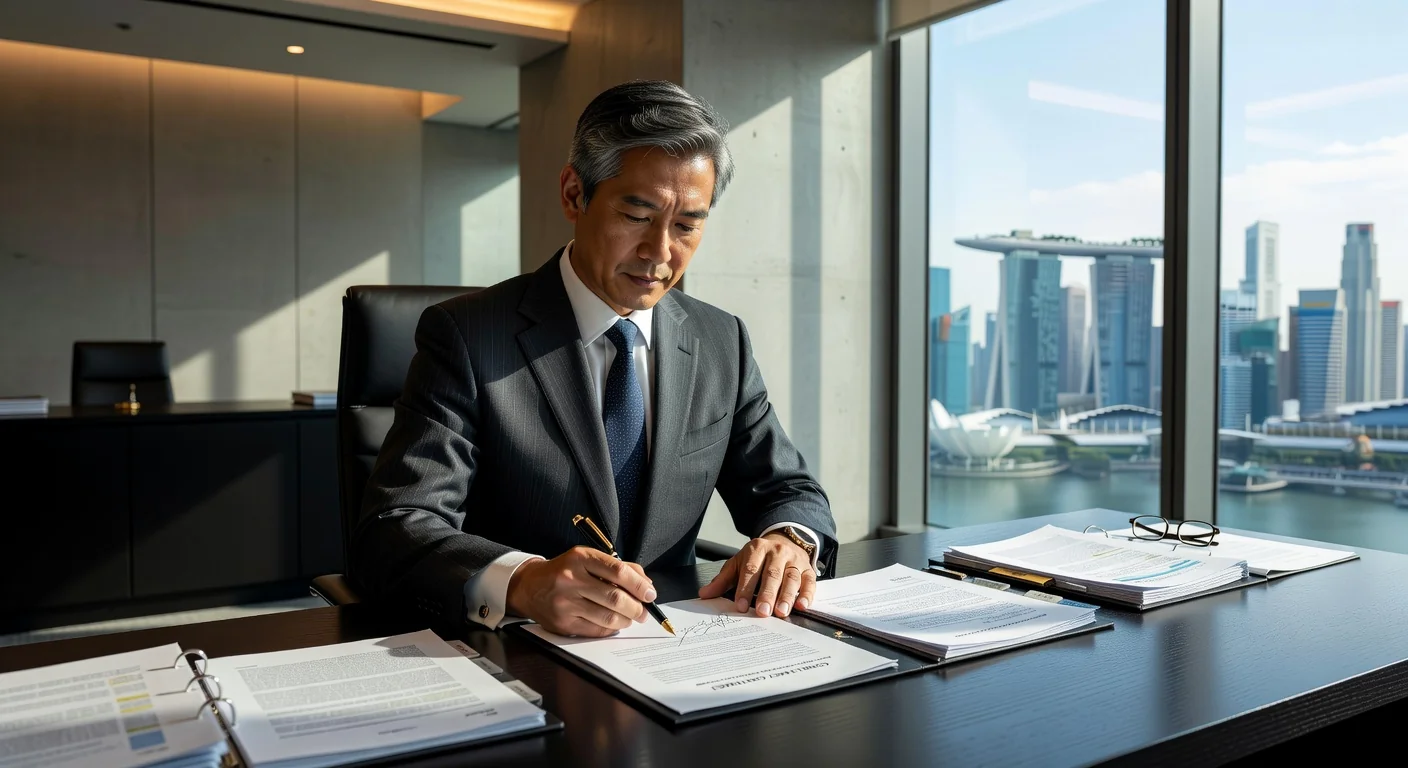 Businessman signing contract carefully