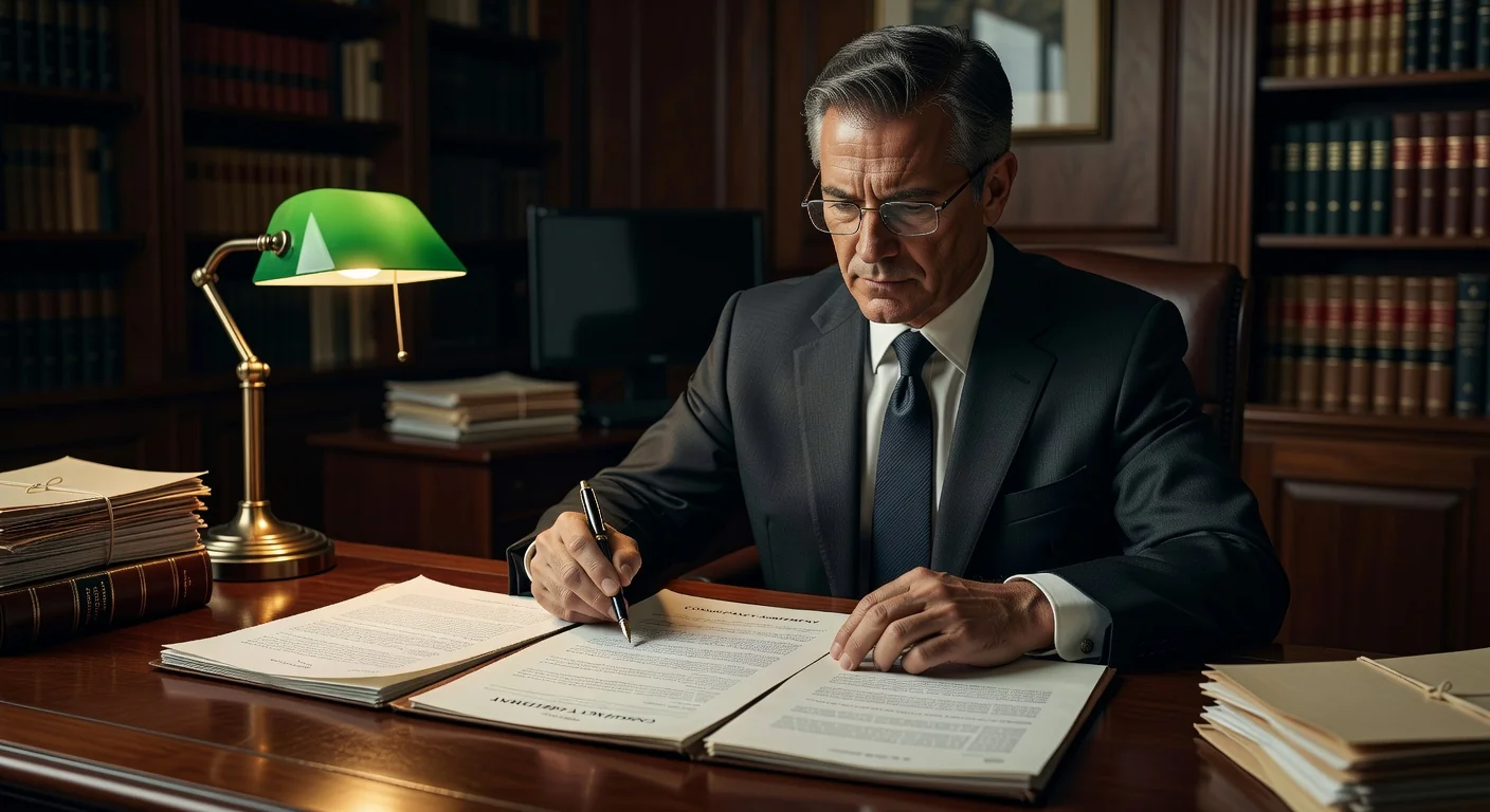 Lawyer reviewing agreement clauses
