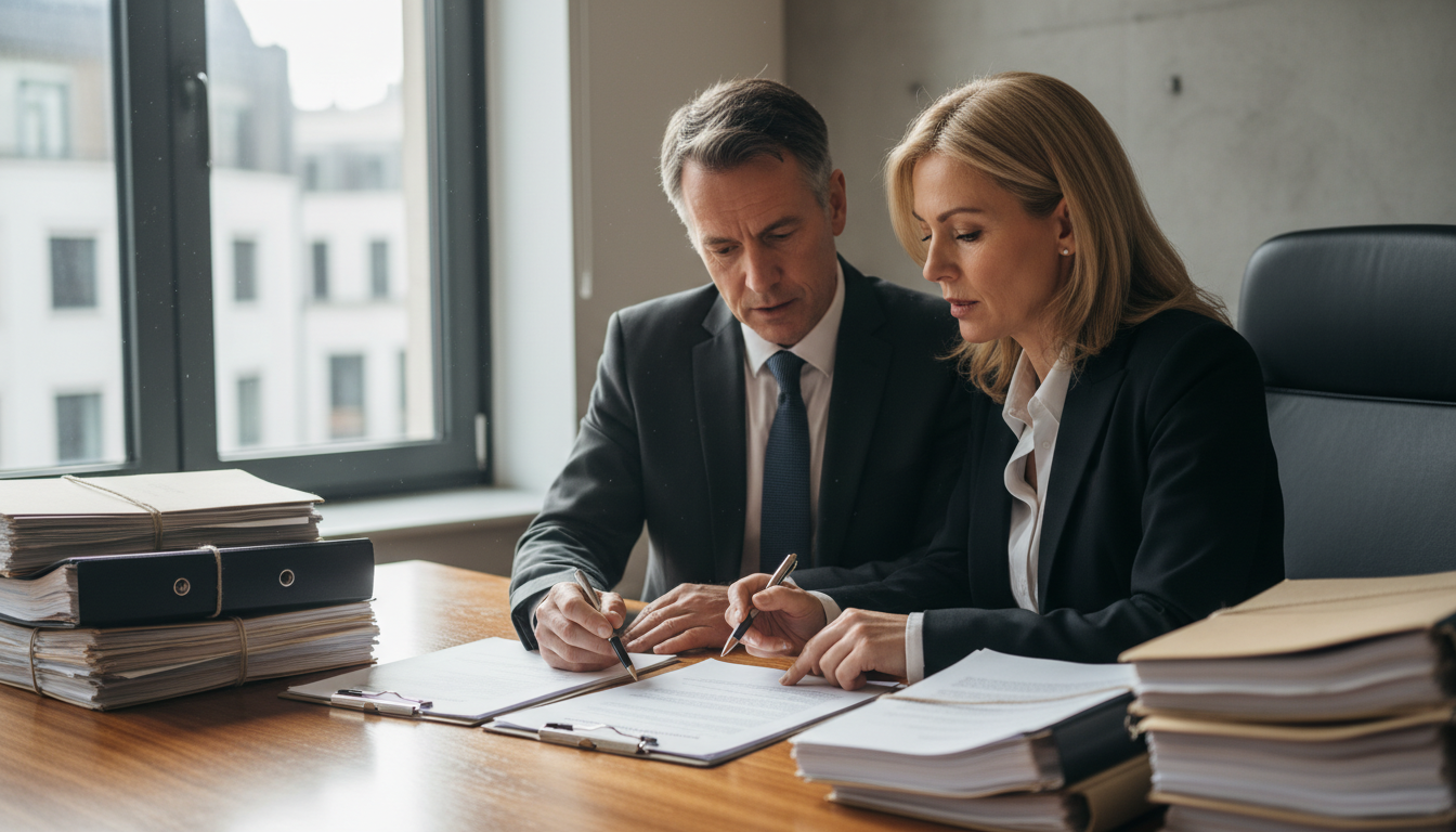 Professional lawyers reviewing consultancy contract