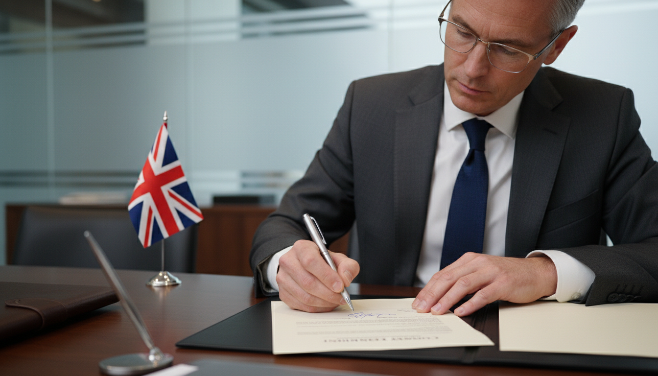 Signing a UK consultancy agreement document