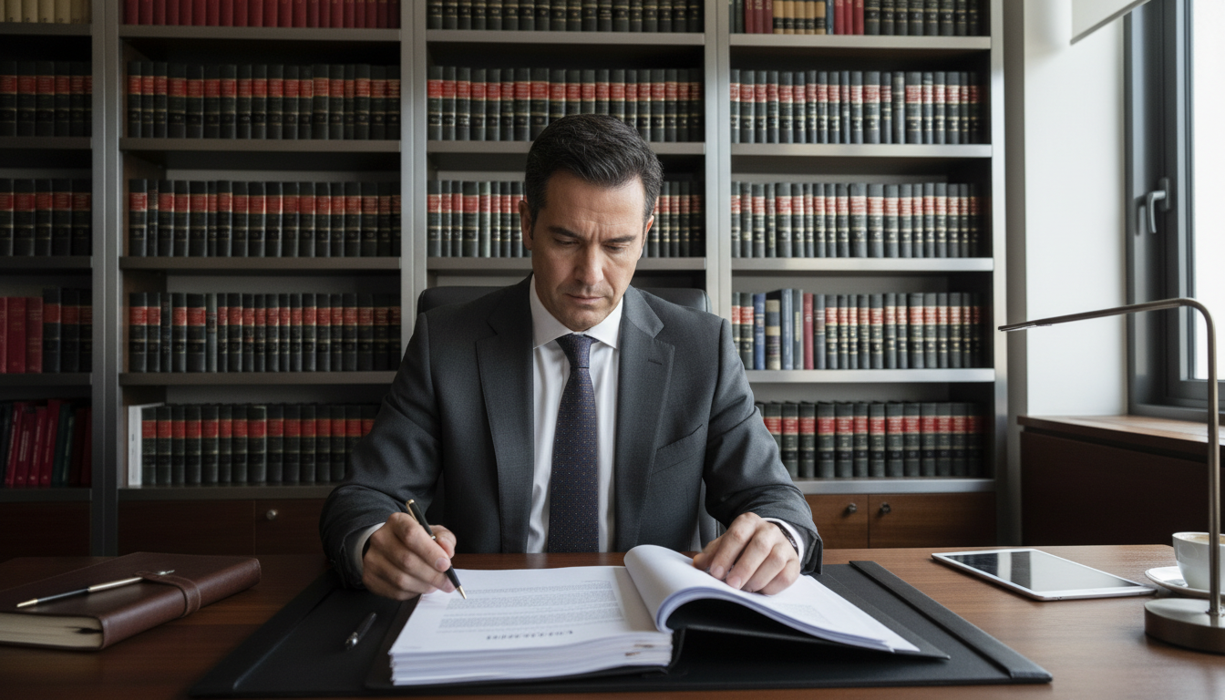 Spanish lawyer reviewing contract