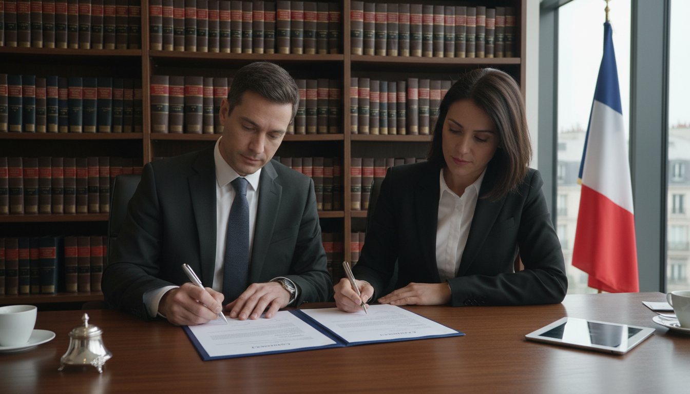 French contract signing scene