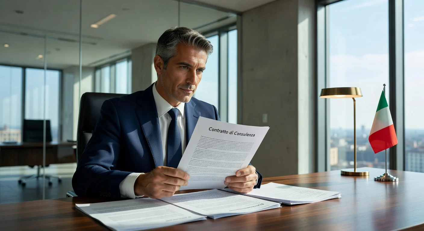 Italian lawyer reviewing contract document