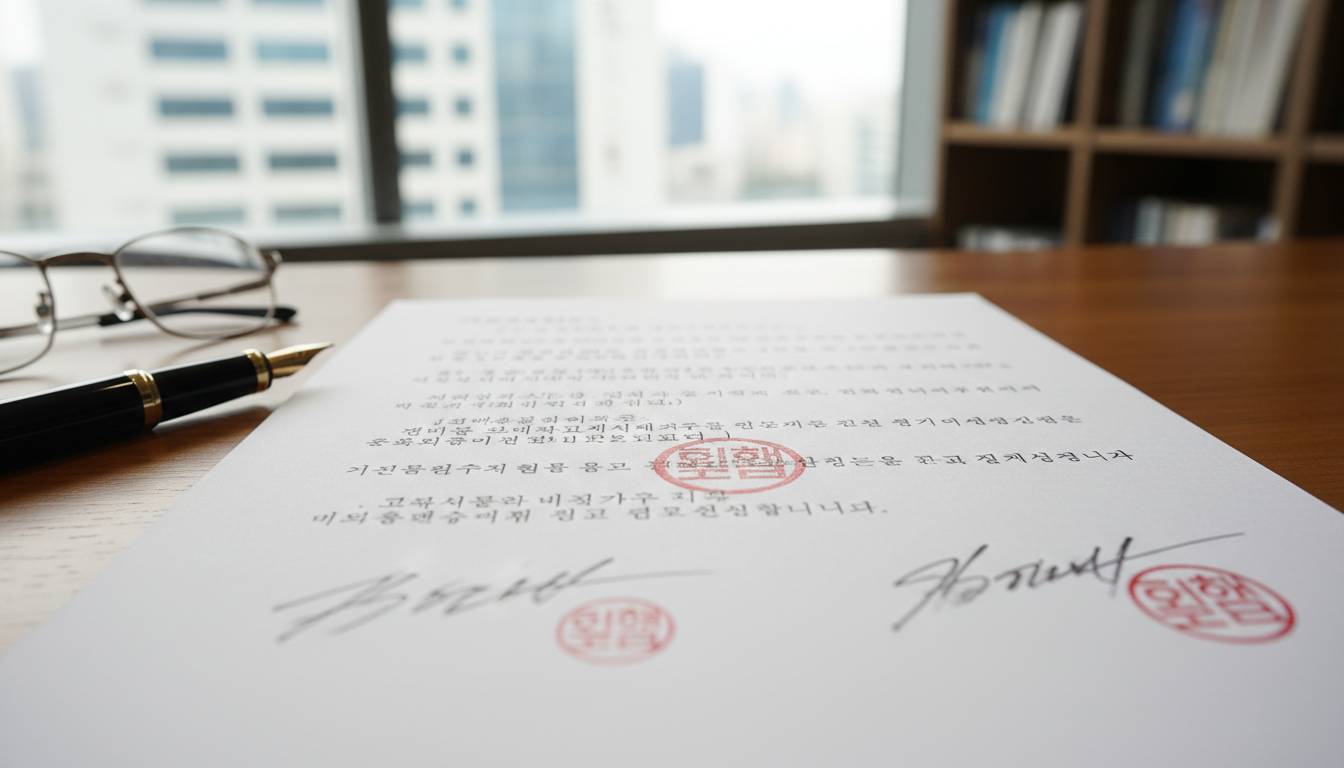 Korean legal contract document close-up
