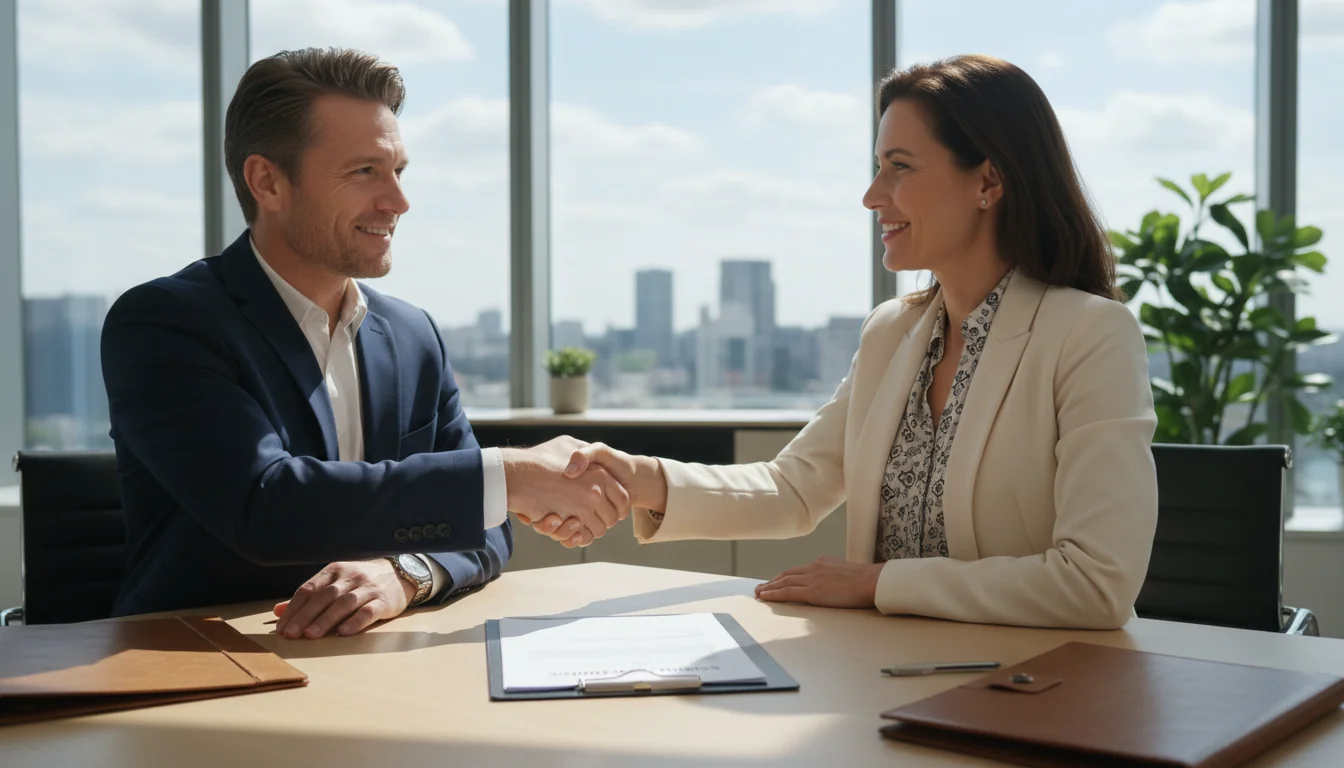 Business professionals signing contract