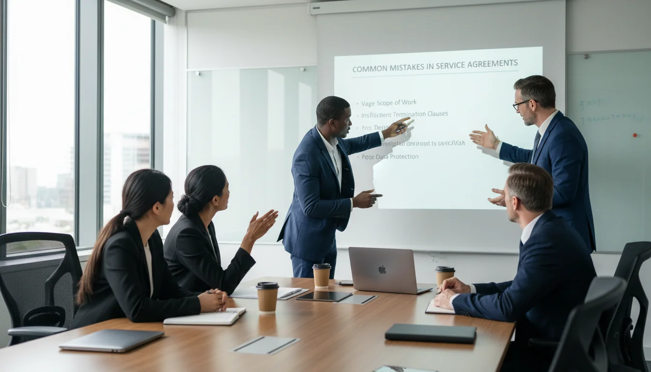 Team discussing agreement mistakes