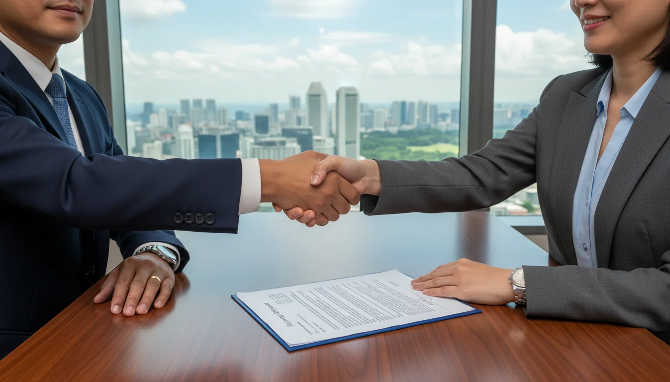 Business professionals signing contract