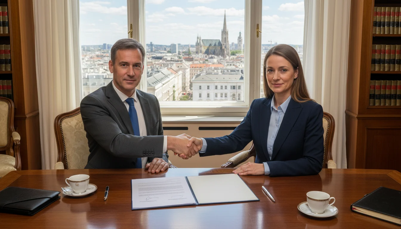 Signing service contract in Vienna