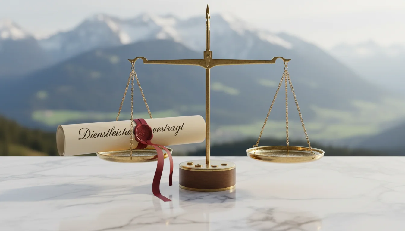 Swiss legal scales with contract