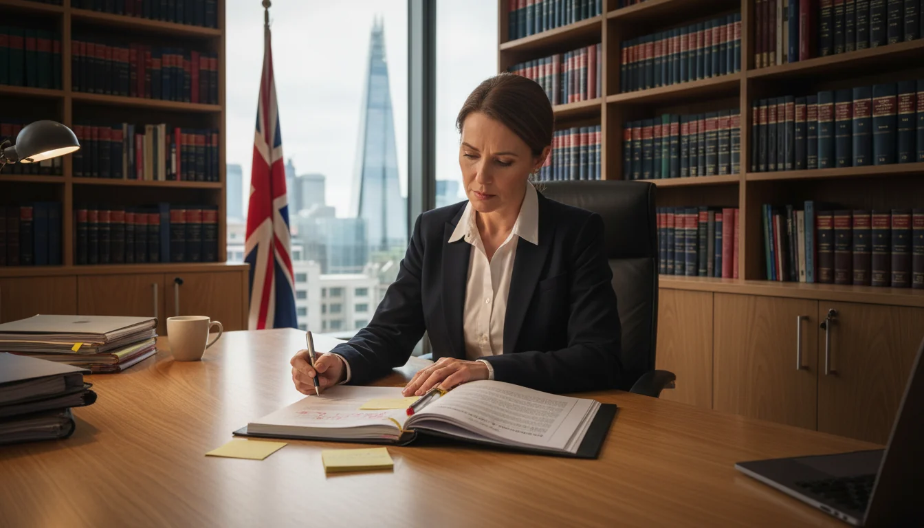 UK lawyer reviewing service agreement