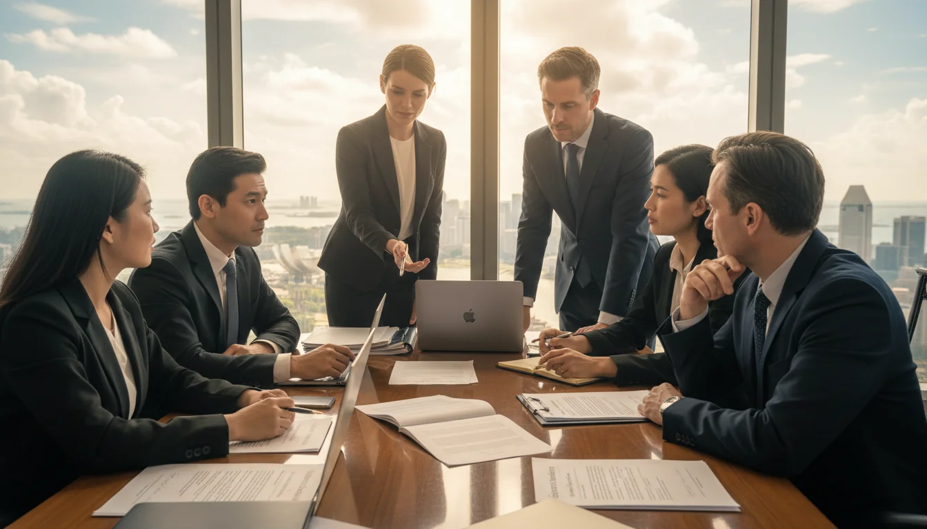 Legal team discussing agreements in office