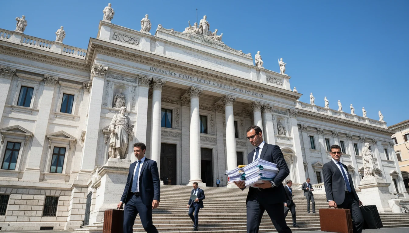 Italian courthouse with legal paperwork