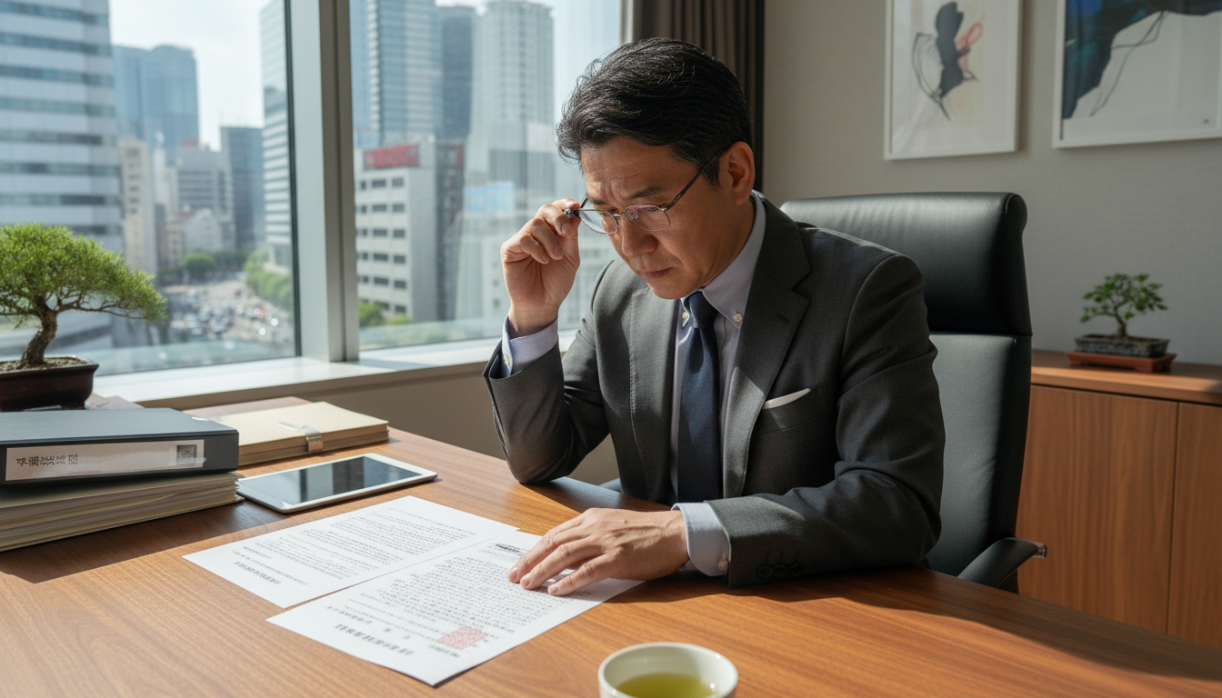Japanese lawyer reviewing service contract