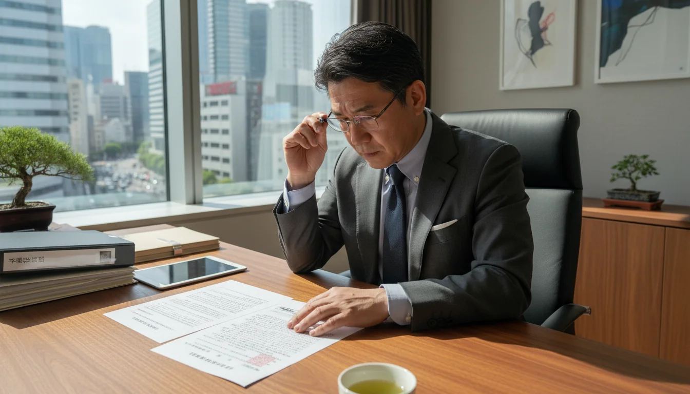Japanese lawyer reviewing service contract