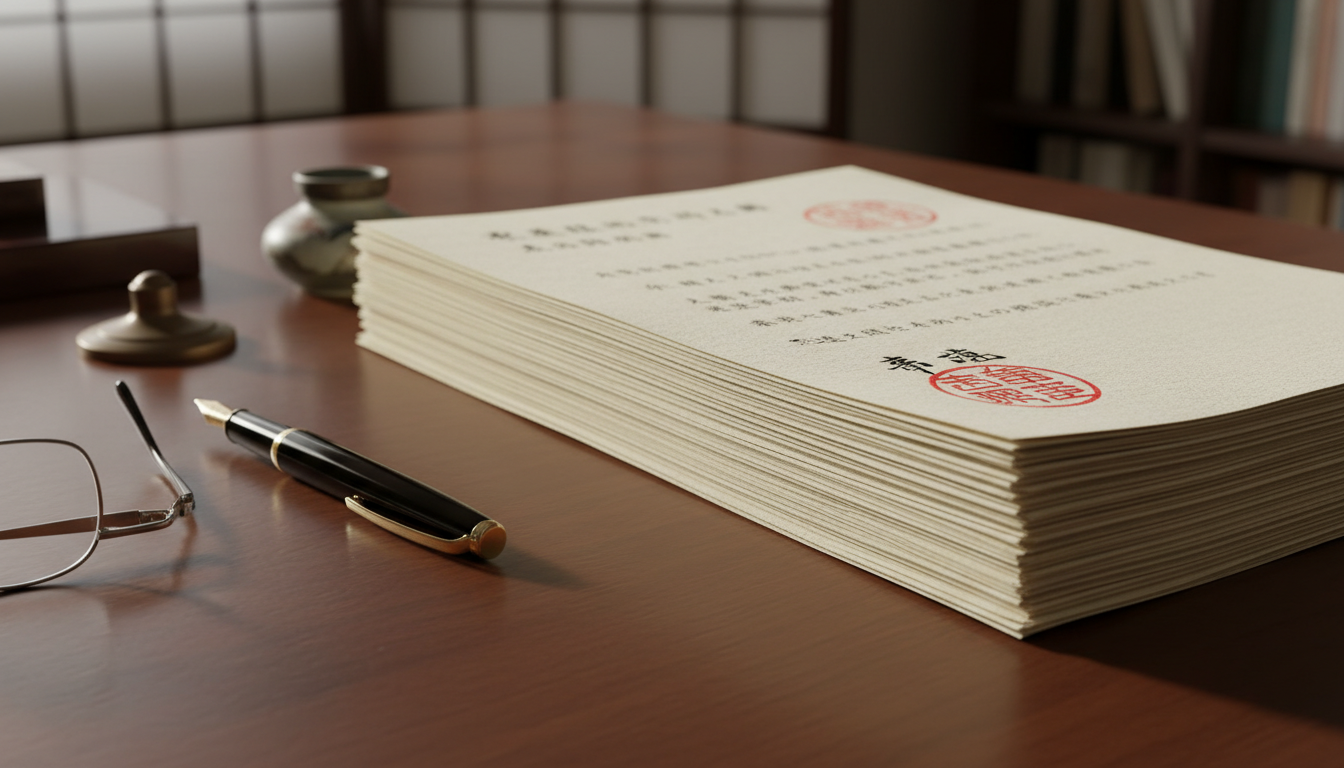 Stack of legal service contracts on desk