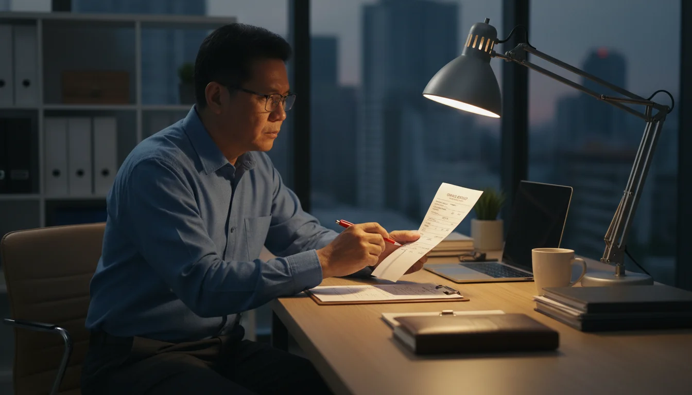 Person examining official receipt for errors