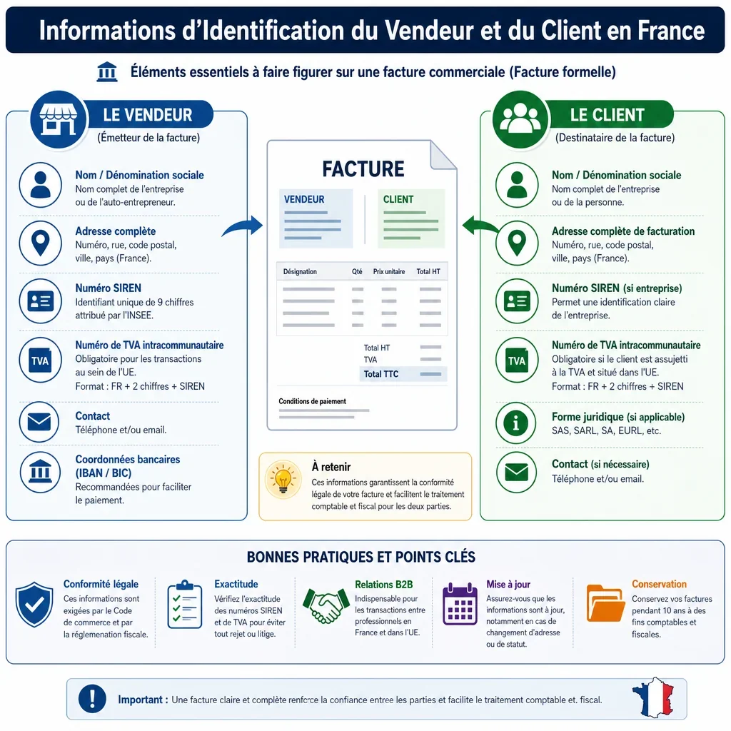 Informations d’identification du vendeur et du client