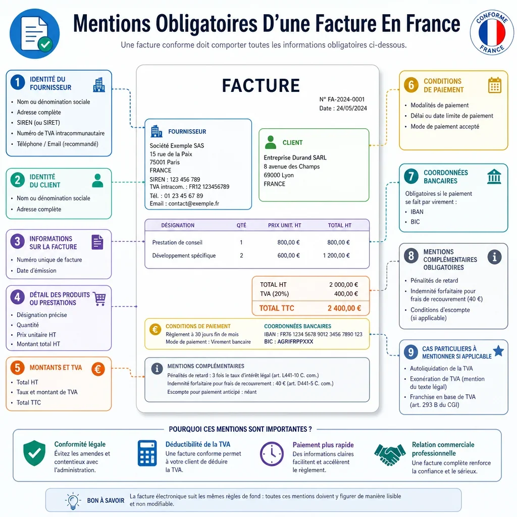 Mentions obligatoires d’une facture en France