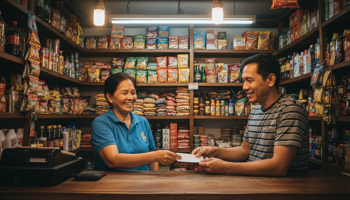 Business owner handing receipt