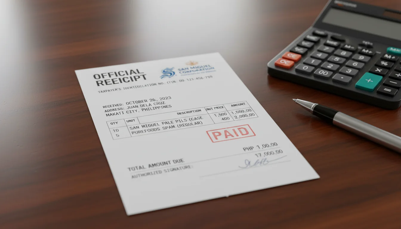 Official receipt document close-up