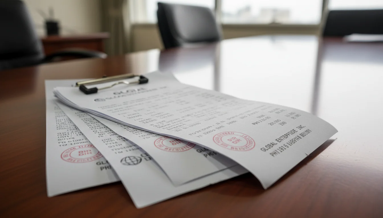 Stack of corporate receipts organized