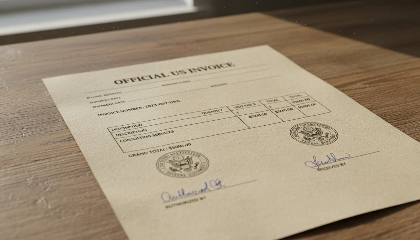 Invoice document close-up view