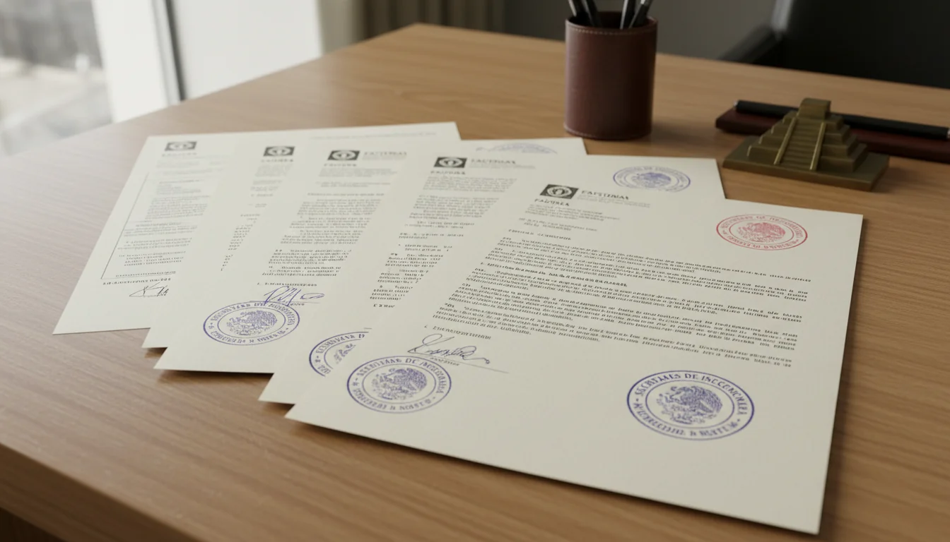 Stack of official Mexican corporate documents