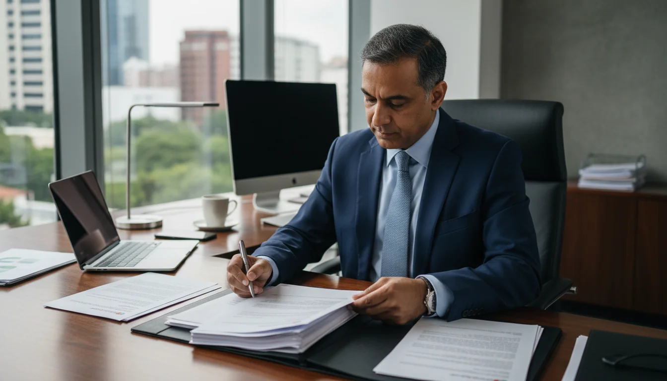 Indian businessman signing formal documents