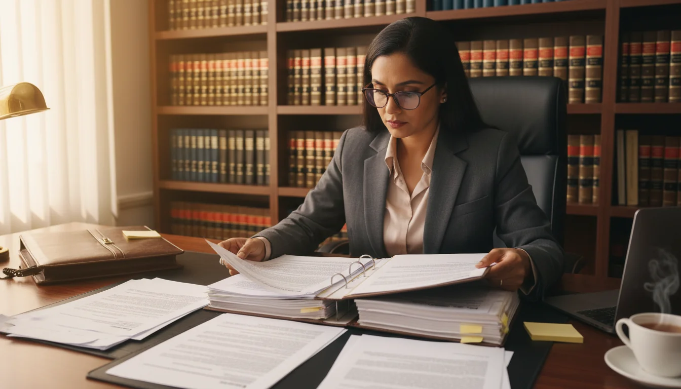 Lawyer reviewing legal papers