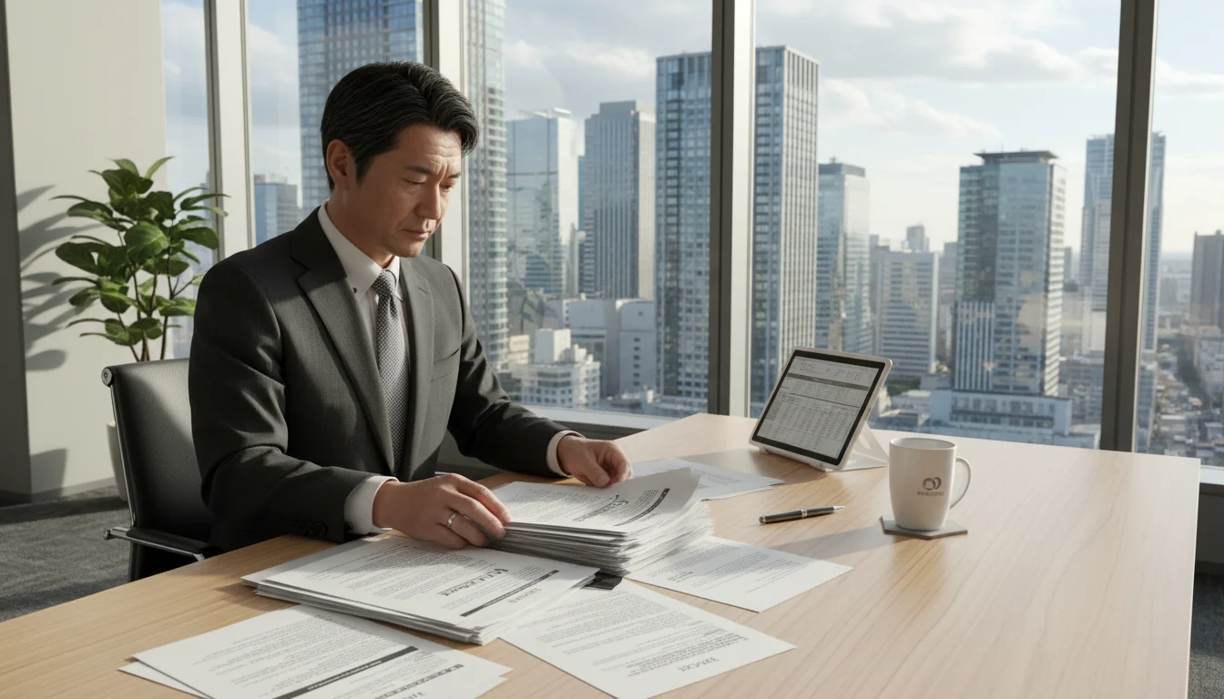 Business professional reviewing legal papers