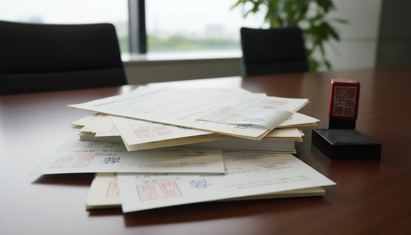 Stack of official Japanese business documents