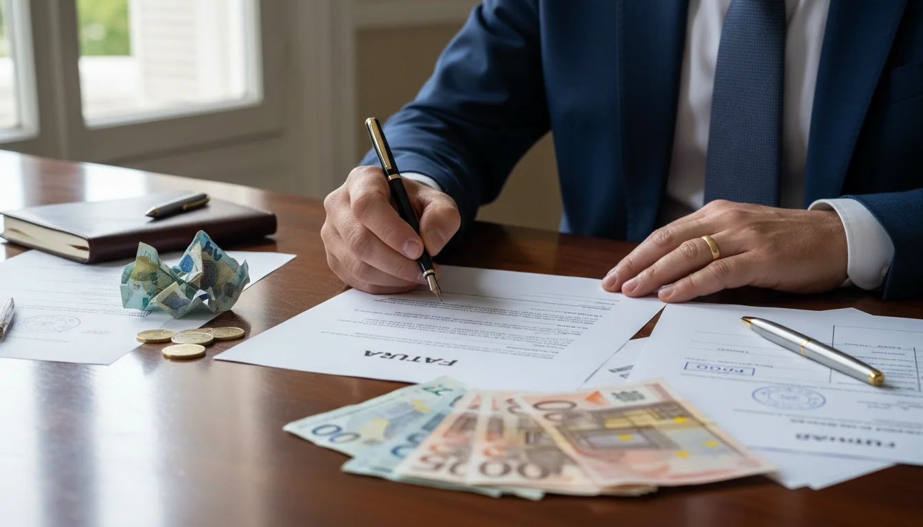 Person signing Fatura document.