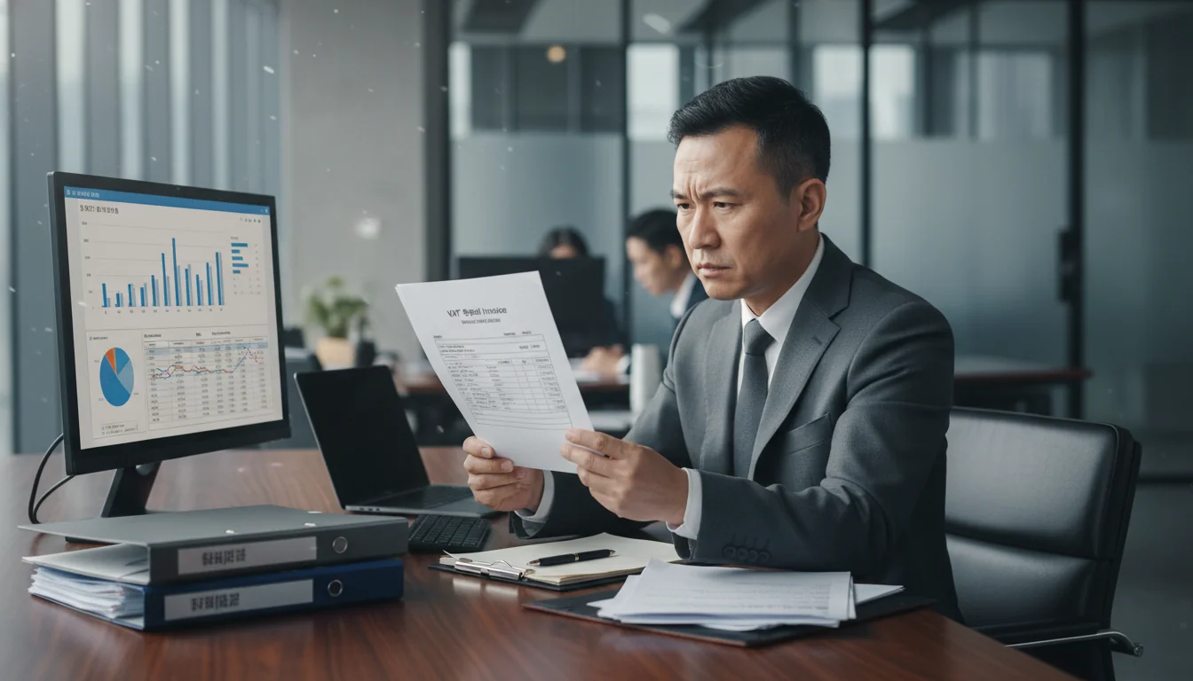 Business professional reviewing invoice