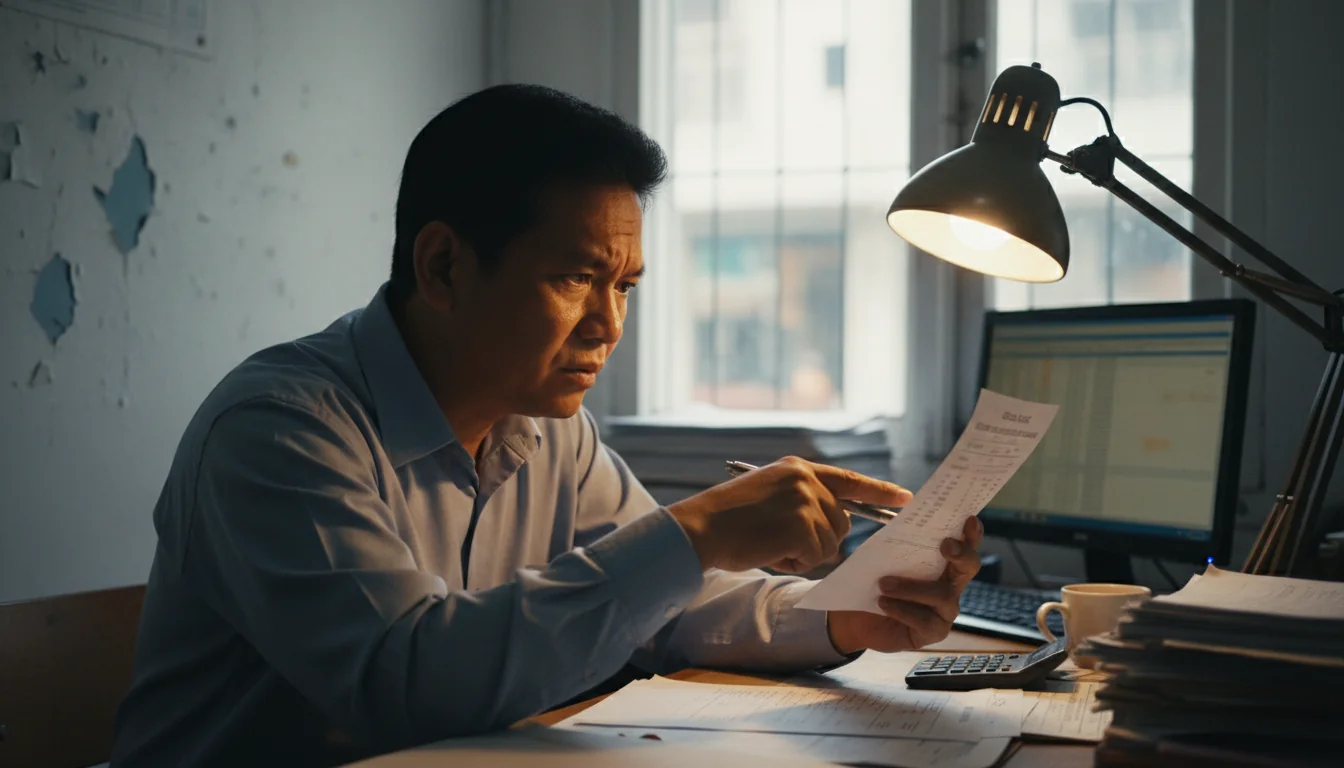 Business owner examining receipt for errors