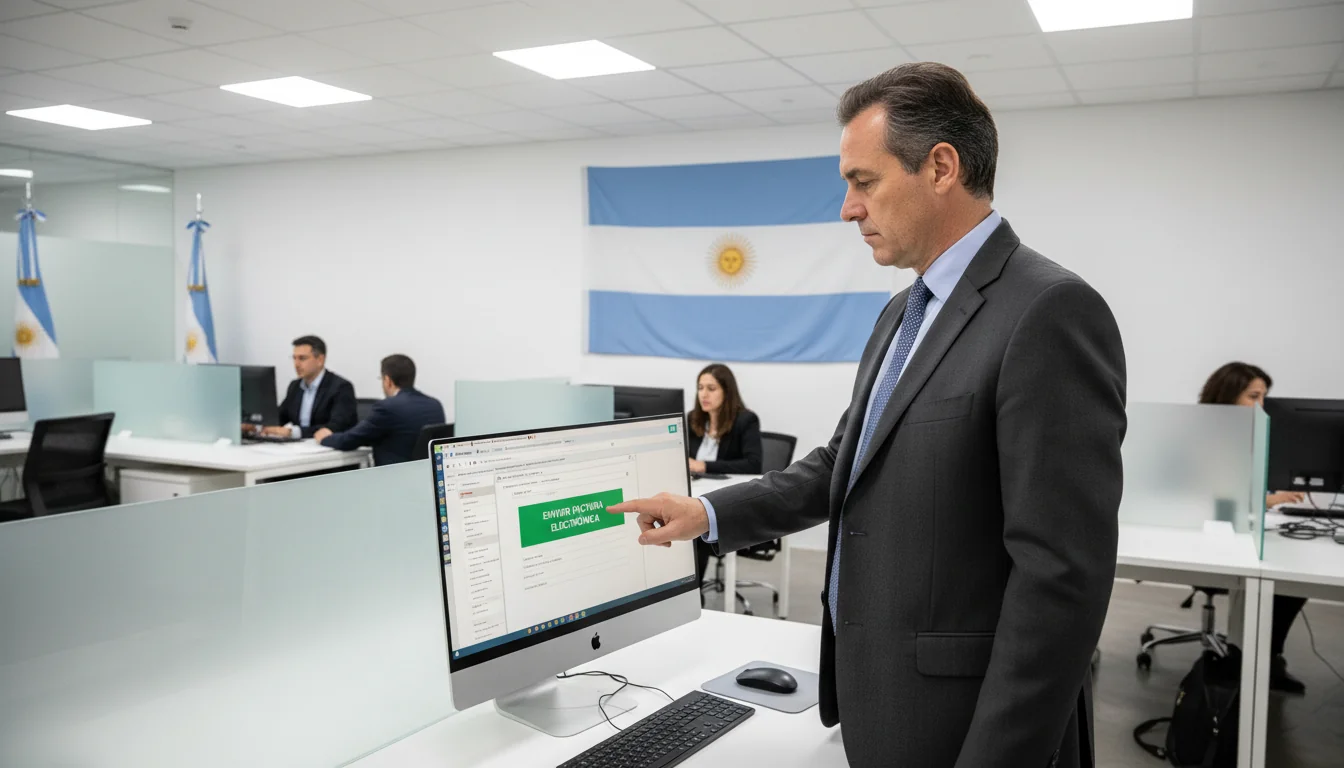 Businessperson submitting electronic invoice.